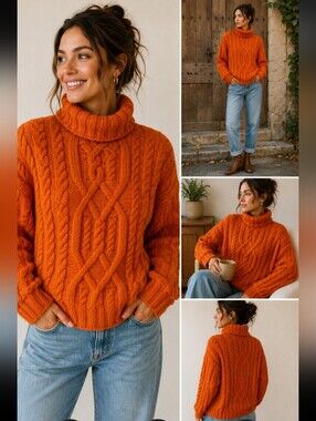 Vintage C.C.H. Imports Handmade Ecuador 100% Wool Cable Knit Sweater Large WARM